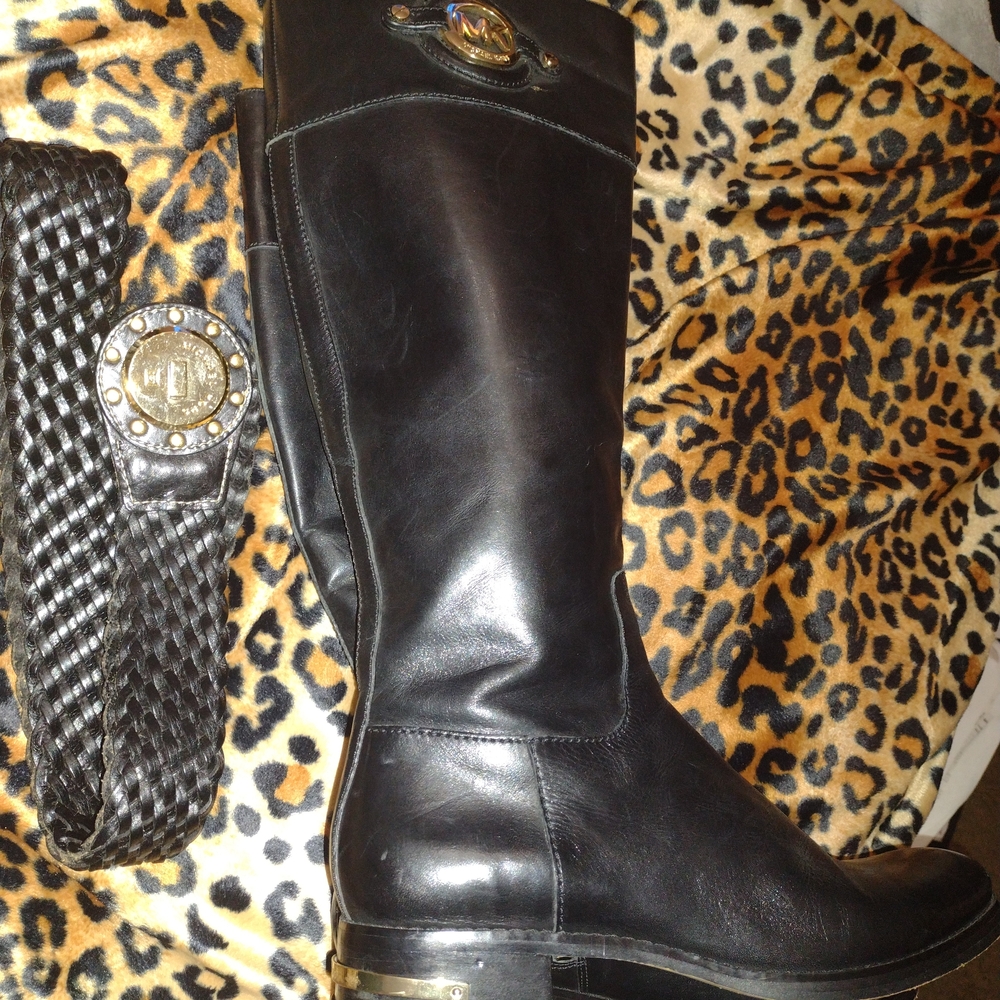 Black Leather Boots and Belt Set